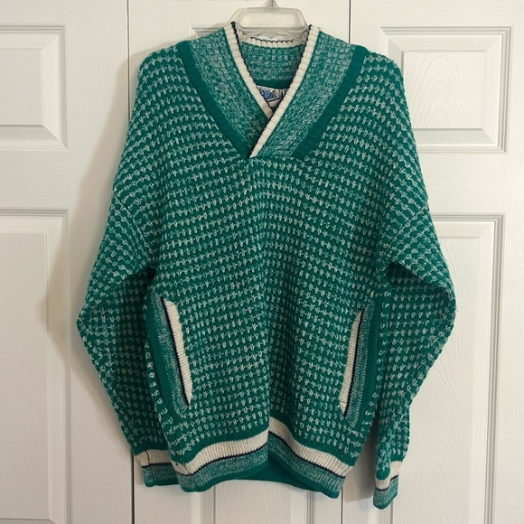 Vintage 1970s Men’s Size L acrylic blend sweater V-Neck with Pockets K1 - Picture 1 of 7